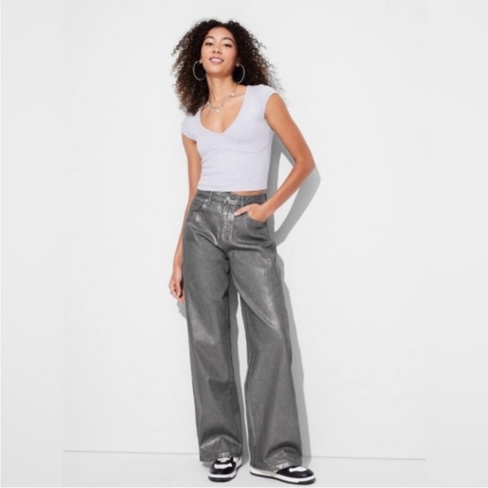 Wild Fable Light silver metallic gray Denim Pants size 8 new